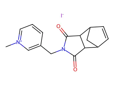 3-((1,3-dioxo-3a,4,7,7a-tetrahydro-1H-4,7-methanoisoindol-2(3H)-yl)methyl)-1-methylpyridin-1-ium iodide structure