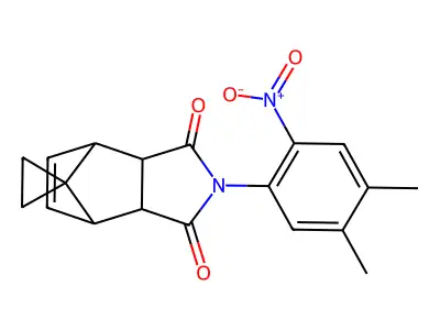 2-(4,5-dimethyl-2-nitrophenyl)-3a,4,7,7a-tetrahydro-1H-spiro[2-aza-4,7-methanoisoindole-8,1'-cyclopropane]-1,3(2H)-dione structure
