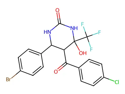 6-(4-bromophenyl)-5-(4-chlorobenzoyl)-4-hydroxy-4-(trifluoromethyl)-1,3-diazinan-2-one structure