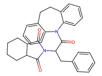 2-[1-benzyl-2-(10,11-dihydro-5H-dibenzo[b,f]azepin-5-yl)-2-oxoethyl]hexahydro-1H-isoindole-1,3(2H)-dione structure