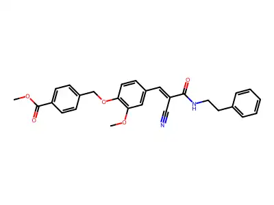 methyl 4-[(4-{2-cyano-2-[(2-phenylethyl)carbamoyl]eth-1-en-1-yl}-2-methoxyphenoxy)methyl]benzoate structure