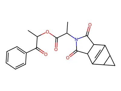 1-methyl-2-oxo-2-phenylethyl 2-(3,5-dioxo-4-azatetracyclo[5.3.2.0~2,6~.0~8,10~]dodec-11-en-4-yl)propanoate structure