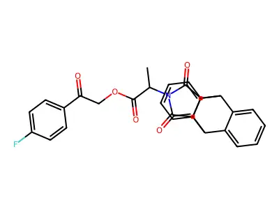 2-(4-fluorophenyl)-2-oxoethyl 2-(16,18-dioxo-17-azapentacyclo[6.6.5.0~2,7~.0~9,14~.0~15,19~]nonadeca-2,4,6,9,11,13-hexaen-17-yl)propanoate (non-preferred name) structure