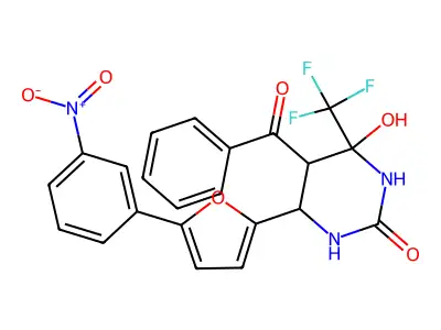 5-benzoyl-4-hydroxy-6-[5-(3-nitrophenyl)furan-2-yl]-4-(trifluoromethyl)-1,3-diazinan-2-one structure
