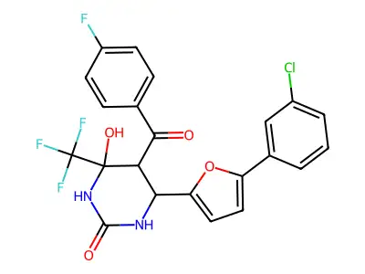 6-[5-(3-chlorophenyl)furan-2-yl]-5-(4-fluorobenzoyl)-4-hydroxy-4-(trifluoromethyl)-1,3-diazinan-2-one structure