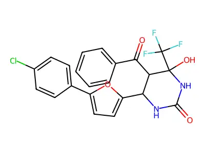 5-benzoyl-6-[5-(4-chlorophenyl)furan-2-yl]-4-hydroxy-4-(trifluoromethyl)-1,3-diazinan-2-one structure