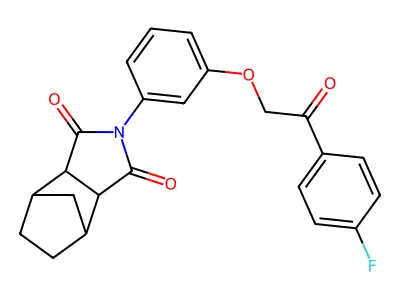 2-{3-[2-(4-fluorophenyl)-2-oxoethoxy]phenyl}hexahydro-1H-4,7-methanoisoindole-1,3(2H)-dione structure