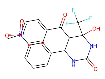 4-hydroxy-5-(4-methylbenzoyl)-6-(3-nitrophenyl)-4-(trifluoromethyl)-1,3-diazinan-2-one structure