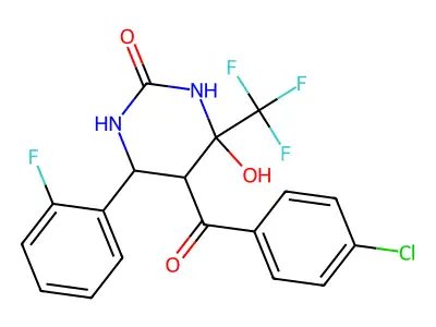 5-(4-chlorobenzoyl)-6-(2-fluorophenyl)-4-hydroxy-4-(trifluoromethyl)-1,3-diazinan-2-one structure