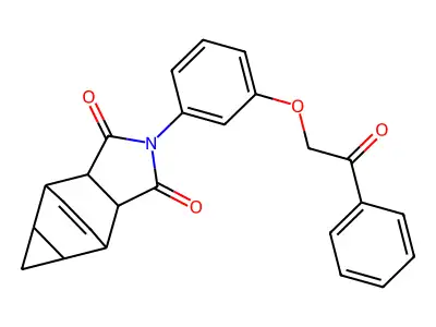 2-[3-(2-oxo-2-phenylethoxy)phenyl]hexahydro-4,6-ethenocyclopropa[f]isoindole-1,3(2H,3aH)-dione structure