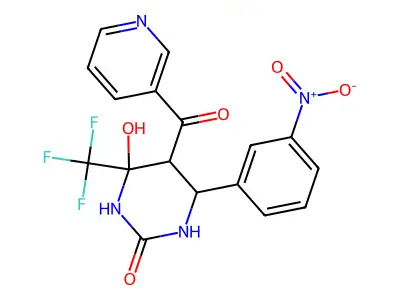 4-hydroxy-6-(3-nitrophenyl)-5-(pyridine-3-carbonyl)-4-(trifluoromethyl)-1,3-diazinan-2-one structure