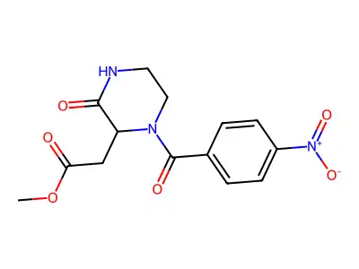 Methyl 2-(1-(4-nitrobenzoyl)-3-oxopiperazin-2-yl)acetate structure