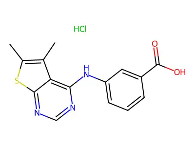 3-((5,6-Dimethylthieno[2,3-d]pyrimidin-4-yl)amino)benzoic acid hydrochloride structure