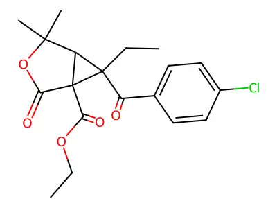 ethyl 6-(4-chlorobenzoyl)-6-ethyl-4,4-dimethyl-2-oxo-3-oxabicyclo[3.1.0]hexane-1-carboxylate structure