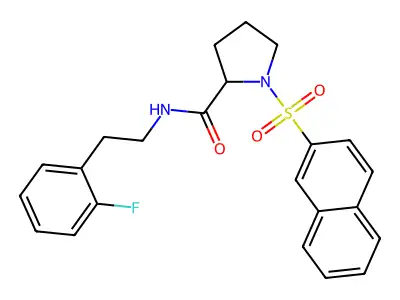 N-[2-(2-fluorophenyl)ethyl]-1-naphthalen-2-ylsulfonylpyrrolidine-2-carboxamide structure