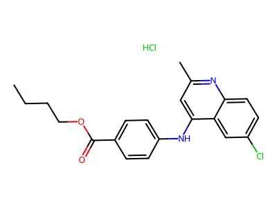 Butyl 4-[(6-chloro-2-methyl-4-quinolyl)amino]benzoate, chloride structure
