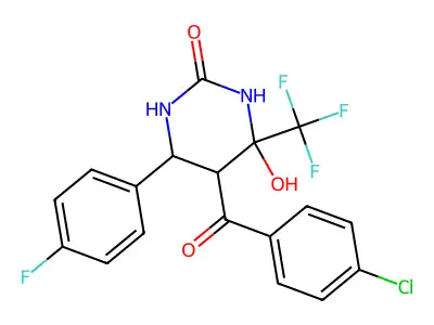 5-(4-chlorobenzoyl)-6-(4-fluorophenyl)-4-hydroxy-4-(trifluoromethyl)-1,3-diazinan-2-one structure