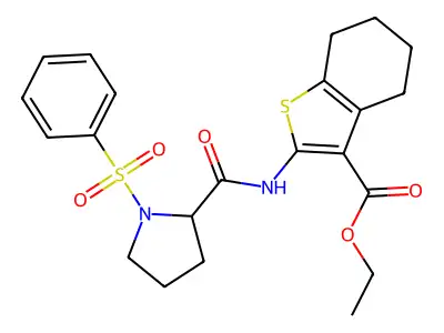 ethyl 2-{[1-(phenylsulfonyl)prolyl]amino}-4,5,6,7-tetrahydro-1-benzothiophene-3-carboxylate structure