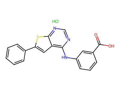3-({6-Phenylthieno[2,3-d]pyrimidin-4-yl}amino)benzoic acid hydrochloride structure