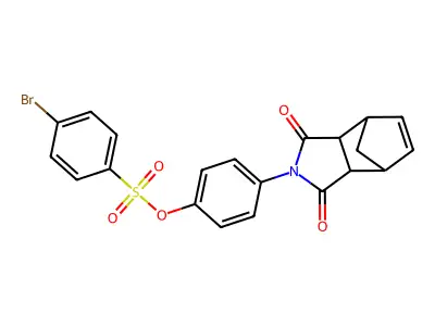 4-(1,3-dioxo-1,3,3a,4,7,7a-hexahydro-2H-4,7-methanoisoindol-2-yl)phenyl 4-bromobenzenesulfonate structure