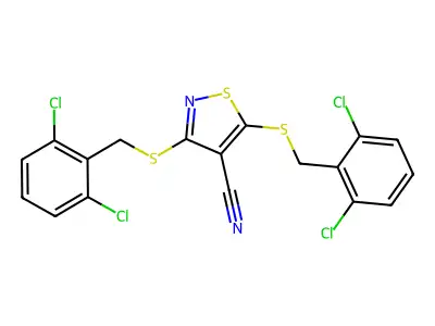 3,5-Bis[(2,6-dichlorophenyl)methylsulfanyl]-1,2-thiazole-4-carbonitrile structure