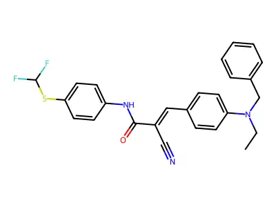 (E)-3-[4-[benzyl(ethyl)amino]phenyl]-2-cyano-N-[4-(difluoromethylsulfanyl)phenyl]prop-2-enamide structure
