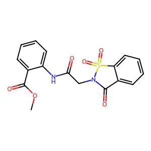 methyl 2-{[(1,1-dioxido-3-oxo-1,2-benzisothiazol-2(3H)-yl)acetyl]amino}benzoate structure
