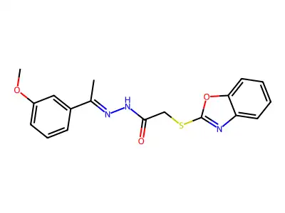 (Z)-2-(benzo[d]oxazol-2-ylthio)-N'-(1-(3-methoxyphenyl)ethylidene)acetohydrazide structure