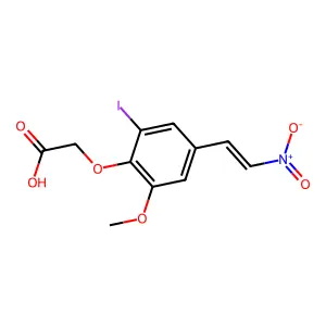 {2-iodo-6-methoxy-4-[(E)-2-nitroethenyl]phenoxy}acetic acid structure