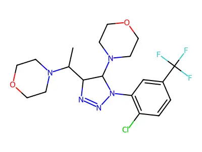 4-[1-[1-[2-chloro-5-(trifluoromethyl)phenyl]-5-morpholin-4-yl-4,5-dihydrotriazol-4-yl]ethyl]morpholine structure