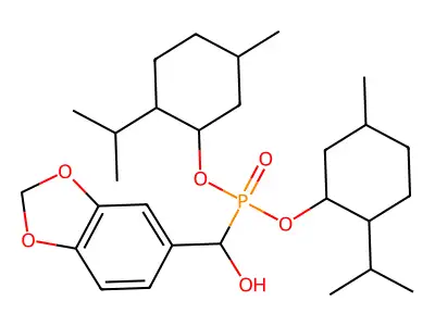 bis(2-isopropyl-5-methylcyclohexyl) (benzo[d][1,3]dioxol-5-yl(hydroxy)methyl)phosphonate structure