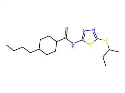 4-butyl-N-(5-(sec-butylthio)-1,3,4-thiadiazol-2-yl)cyclohexanecarboxamide structure