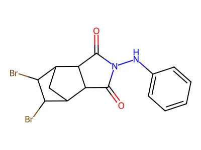 5,6-dibromo-2-(phenylamino)hexahydro-1H-4,7-methanoisoindole-1,3(2H)-dione structure