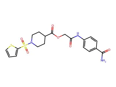 [2-(4-carbamoylanilino)-2-oxoethyl] 1-thiophen-2-ylsulfonylpiperidine-4-carboxylate structure