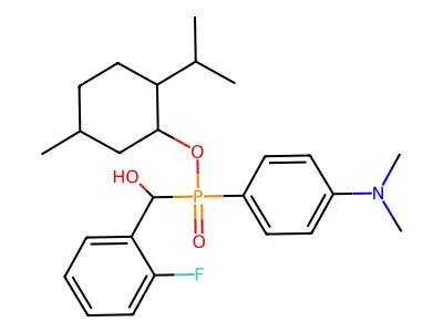 2-isopropyl-5-methylcyclohexyl (4-(dimethylamino)phenyl)((2-fluorophenyl)(hydroxy)methyl)phosphinate structure