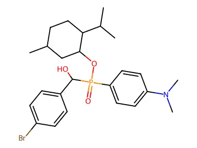 2-isopropyl-5-methylcyclohexyl ((4-bromophenyl)(hydroxy)methyl)(4-(dimethylamino)phenyl)phosphinate structure