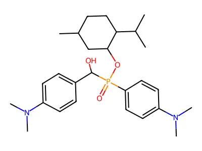 2-isopropyl-5-methylcyclohexyl (4-(dimethylamino)phenyl)((4-(dimethylamino)phenyl)(hydroxy)methyl)phosphinate structure