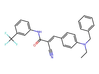 (E)-3-[4-[benzyl(ethyl)amino]phenyl]-2-cyano-N-[3-(trifluoromethyl)phenyl]prop-2-enamide structure
