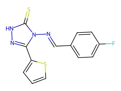 4-[(4-fluorophenyl)methylideneamino]-3-thiophen-2-yl-1H-1,2,4-triazole-5-thione structure