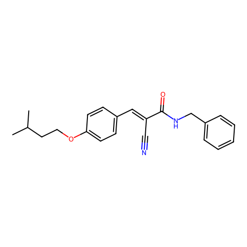 N-benzyl-2-cyano-3-[4-(3-methylbutoxy)phenyl]prop-2-enamide structure