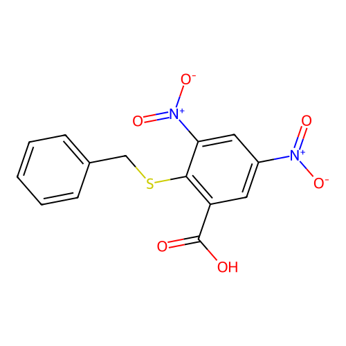 2-(Benzylsulfanyl)-3,5-dinitrobenzoic acid structure