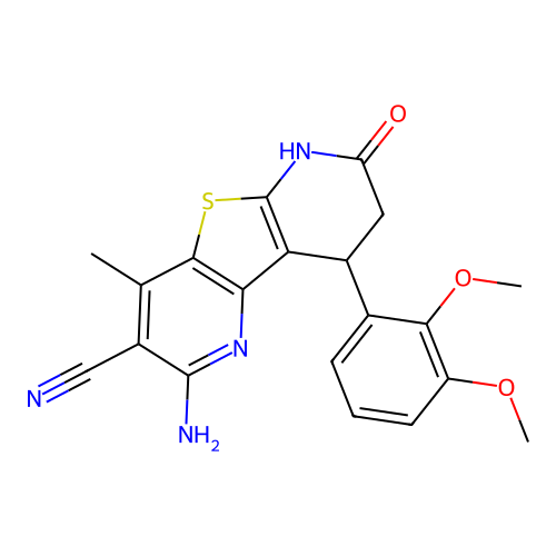 2-amino-9-(2,3-dimethoxyphenyl)-4-methyl-7-oxo-6,7,8,9-tetrahydrothieno[2,3-b:4,5-b']dipyridine-3-carbonitrile structure