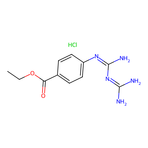 Ethyl 4-(3-carbamimidoylguanidino)benzoate hydrochloride structure