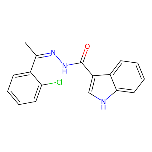 N-[1-(2-chlorophenyl)ethylideneamino]-1H-indole-3-carboxamide structure