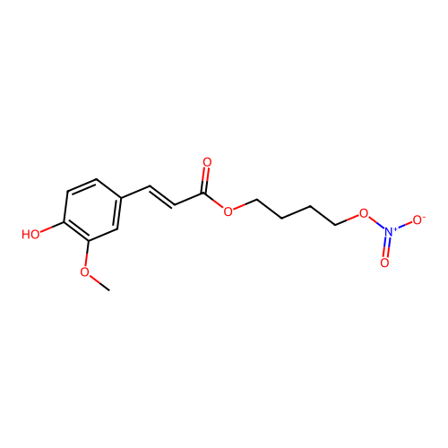 (E)-3-(4-hydroxy-3-methoxyphenyl)-2-propenoic acid 4-nitrooxybutyl ester structure