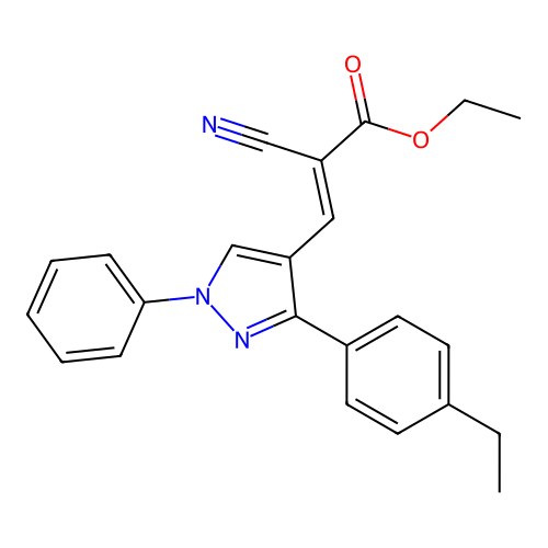 (E)-ethyl 2-cyano-3-(3-(4-ethylphenyl)-1-phenyl-1H-pyrazol-4-yl)acrylate structure