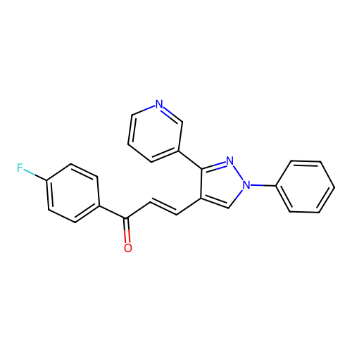 (E)-1-(4-fluorophenyl)-3-(1-phenyl-3-pyridin-3-ylpyrazol-4-yl)prop-2-en-1-one structure