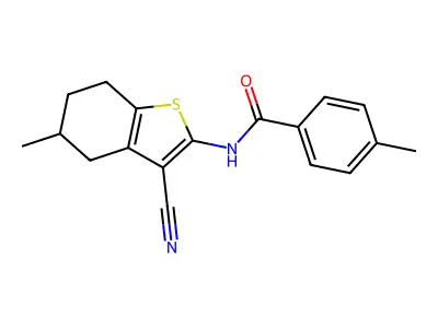 N-(3-cyano-5-methyl-4,5,6,7-tetrahydro-1-benzothiophen-2-yl)-4-methylbenzamide structure
