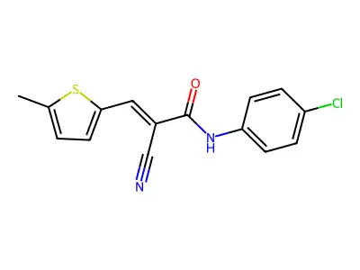 (E)-N-(4-chlorophenyl)-2-cyano-3-(5-methylthiophen-2-yl)prop-2-enamide structure