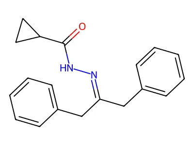 N-(1,3-diphenylpropan-2-ylideneamino)cyclopropanecarboxamide structure